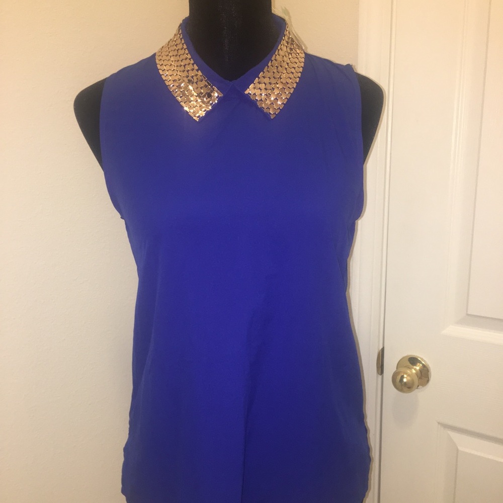 Royal Blue Top w/ Silver Collar Detail